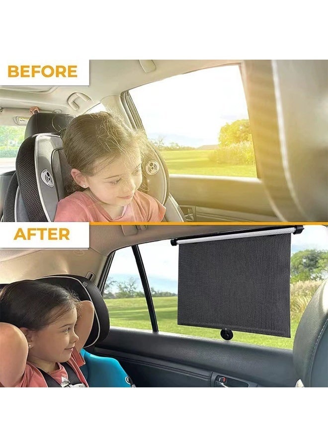 Sure! Here’s the translation in Arabic:  حاجب شمس نافذة السيارة الجانبية، عبوة من 2 حامل قابل للسحب لحاجب الشمس، حاجب الشمس القابل للسحب للسيارة، أغطية نافذة السيارة، لحماية من الأشعة فوق البنفسجية وتوهج الشمس، ملحقات سفر للأطفال في السيارة (17"x19") - Image 1